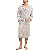 Lagtew Mens Lightweight Robe Cotton Blend Kimono Bathrobe with Pockets, Soft Breathable Absorbent Loungewear for Home