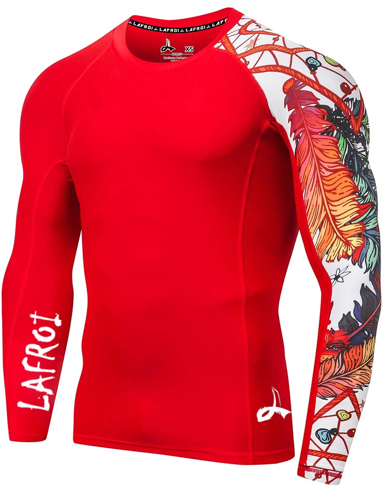 Photo 1 of LAFROI Men's Long Sleeve UPF 50+ Baselayer Skins Performance Fit Compression Rash Guard-CLYYB Asym Red Fire Size XL