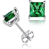 ChicSilver 925 Sterling Silver Earrings Sparkling Heart/Round/Princess Cut Birthstone Earrings for Women Birthday Jewelry with Gift Box