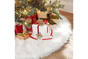 Christmas Tree Skirt, 48 Inch Snowy White Faux Fur Xmas Plush Tree Skirt, Winter Large Christmas Tree Mat, Holiday Party Chri