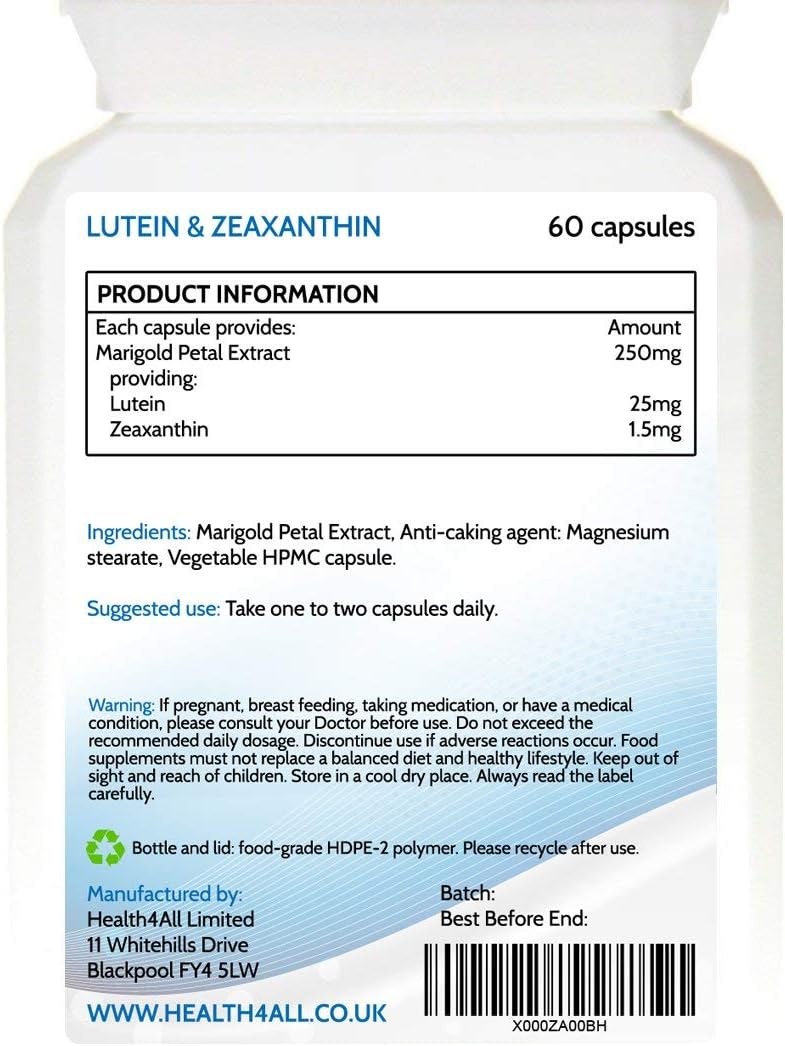 Health4All Lutein and Zeaxanthin Supplement 25mg per Capsule, 60 Capsules 2 Months Supply - Image 3