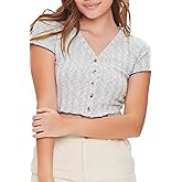 Forever 21 Womens Ribbed Button-Front Crop Top