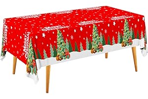 Gatherfun Christmas Table Decorations Christmas Tree Disposable Tablecloth Waterproof Plastic Rectangular Table Cover for Merry Christmas Party Supplies, 4 PCS 54 X 108 inch
