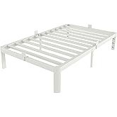 KZZLOL White Twin Size Bed Frames 12 Inch, Metal Platform Twin Bed Frame No Box Spring Needed, Heavy Duty Steel Support 3500 LBS, DIY Headboard, Round Legs, Noiseless, Storage Space, Easy Assembly