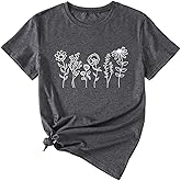 Womens Wildflower Graphic T Shirt Vintage Flower Print Tees Shirts Casual Loose Crew Neck Short Sleeve Tops