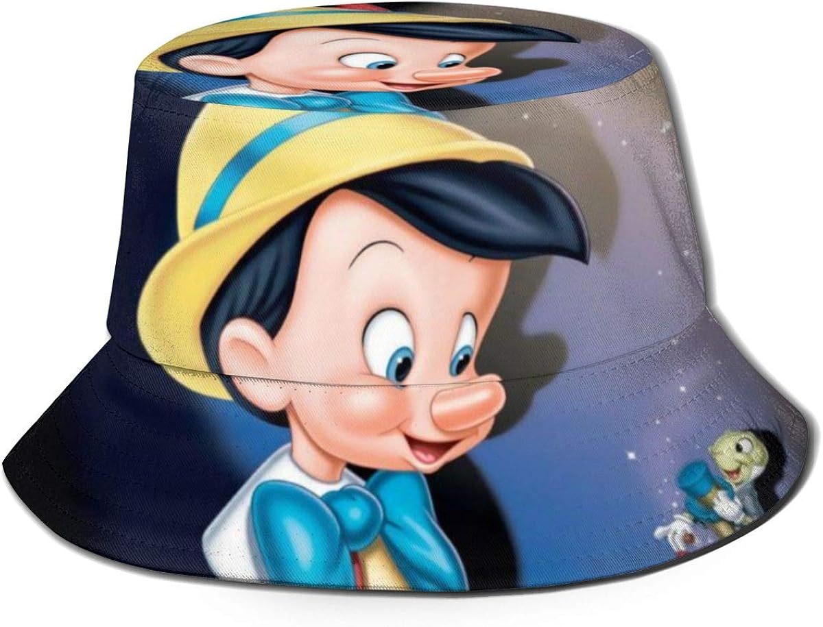 Pinocchio Fisherman Hat Breathable Full Print Foldable Bucket Hat, Easy to Carry Without ...