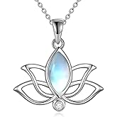 YFN Lotus Necklace Sterling Silver Birthstone Pendant Lotus Jewelry Mothers Day Birthday Gifts for Women