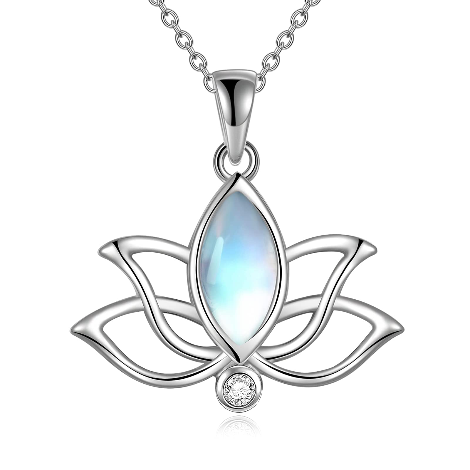 YFN Moonstone Necklace for Women Sterling Silver Lotus Flower Pendant Necklace Jewelry Gifts for Women Girls