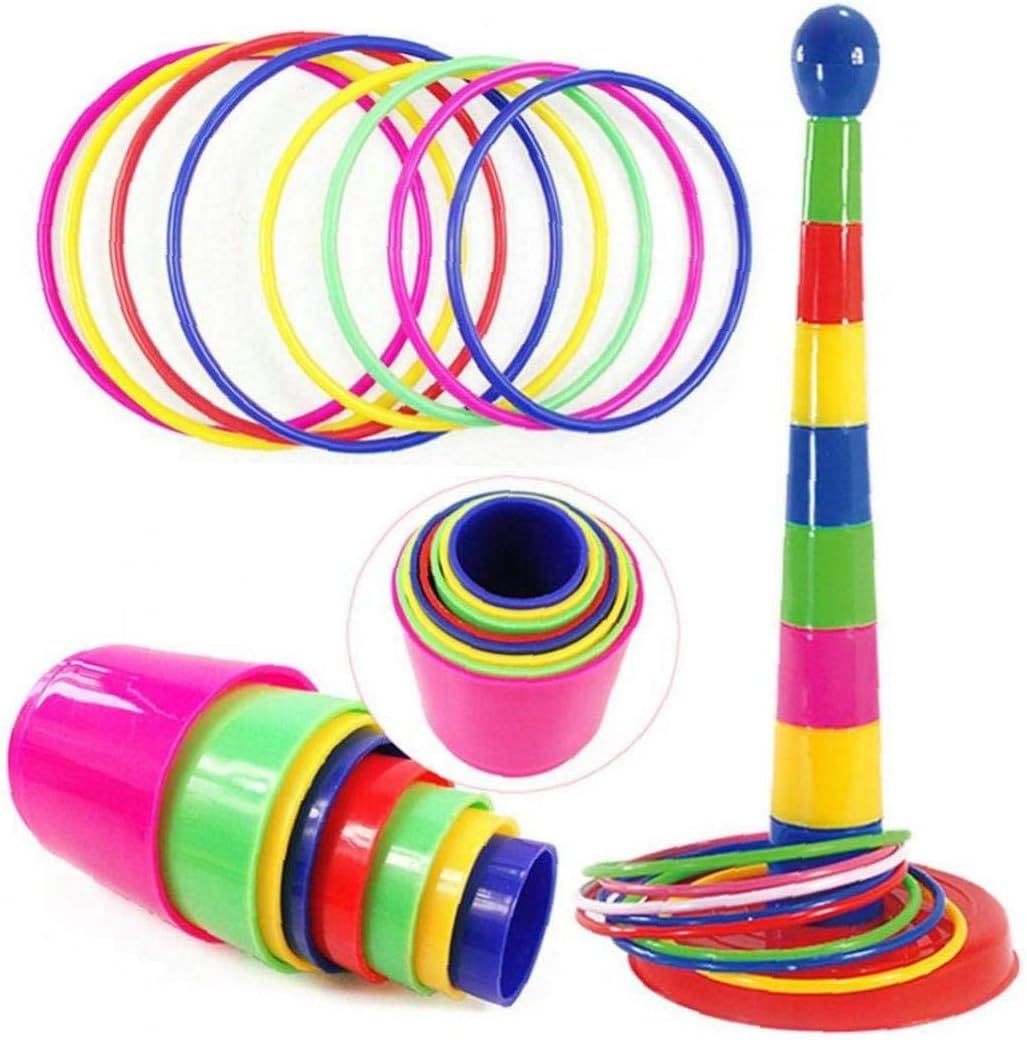 Aisoway Throwing Rings Circle Ferrule Stacked Layers Game Parent-Child Interactive Educational Toys