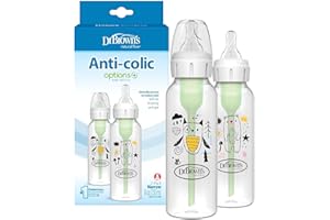 Dr. Brown’s Natural Flow® Anti-Colic Options+™ Narrow Baby Bottle, 8 oz/250 ml, Bear and Owl, 2 pack