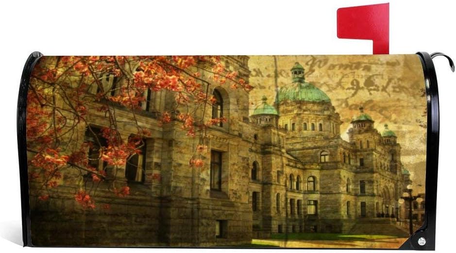 Funny Magnetic Mailbox Cover Wraps Post Box Canvas Garden Yard Home Decor for Outside - British Columbia Parliament Buildings Vintage