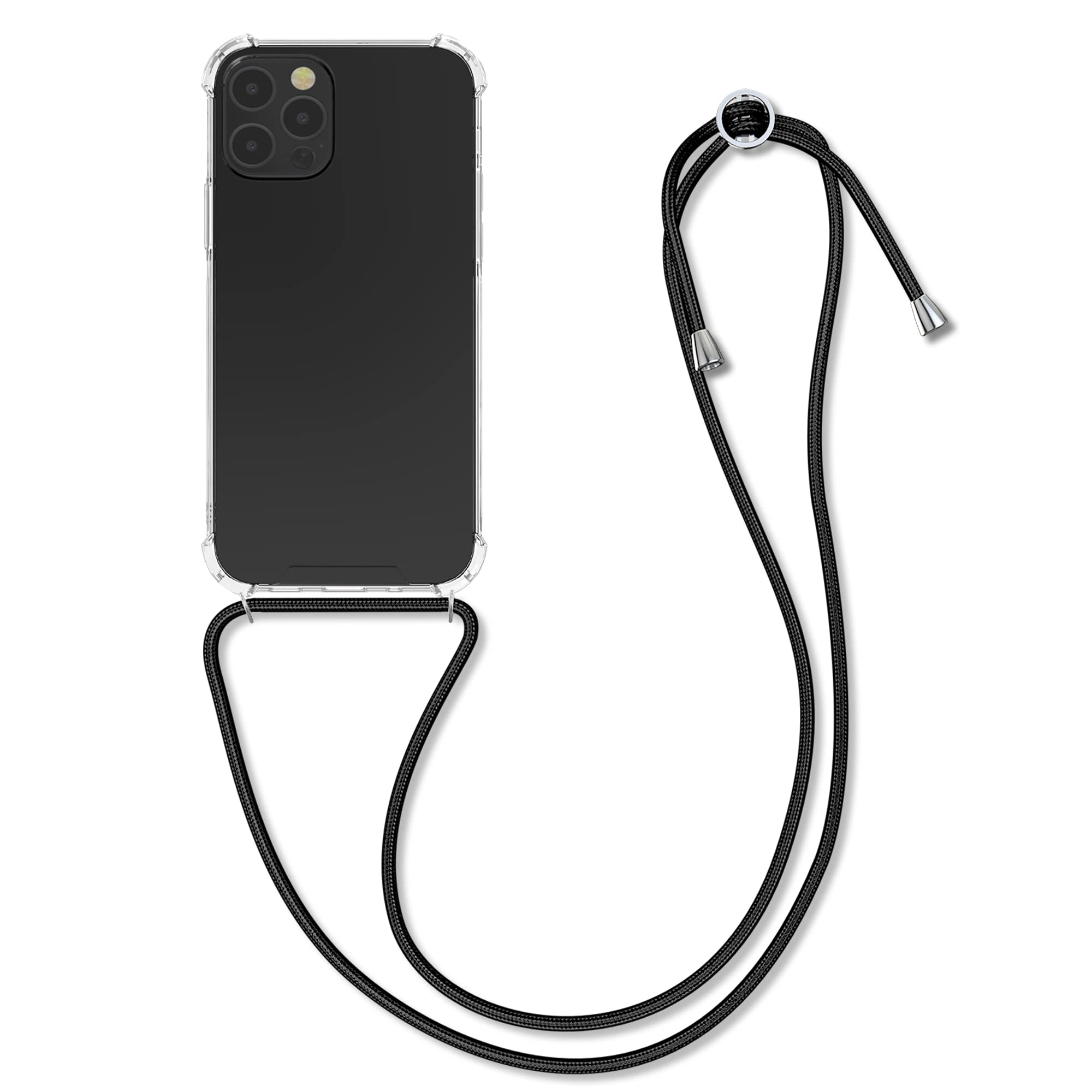 kwmobile Crossbody Case Compatible with Apple iPhone 12 / iPhone 12 Pro Case - Clear TPU Phone Cover w/Lanyard Cord Strap - Black/Transparent