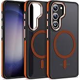 MALEWOLF Case for Samsung Galaxy S23 Plus, Compatible with Magsafe, Magnetic Cover with Anti-Slip Edge, Shockproof Translucent Color Hybrid Phone Case for Galaxy S23+ 5G (Black/Orange)