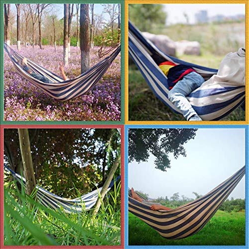 Elife 2-Person Hammock Brazilian-Style Thickened Canvas Double 80x60 inch Support for 550 lbs Bed w/Portable Carrying Bag - Blue