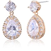 CZ Teardrop Dangle Earrings for Women Small Sterling Silver Crystal Cubic Zirconia Simulated Diamond Rhinestone Birthstone Bridal Drop Earrings for Wedding Bride Bridesmaids Mother of Bride Gift