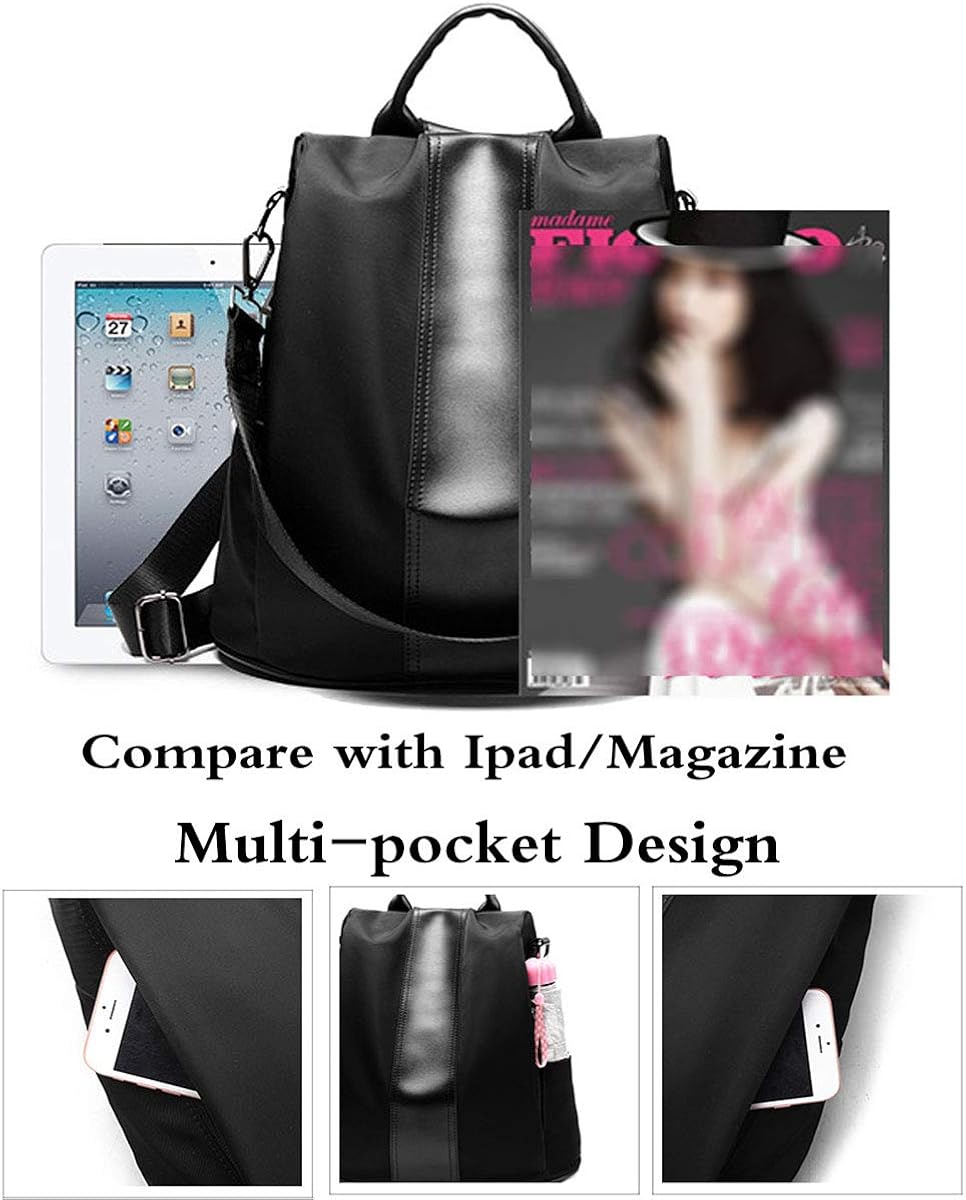 Rullar Women Ladies Girls Fashion Backpack Nylon Lightweight Student Travel Hiking School Shoulder Bag Daypack Purse Anti-theft Rucksack Black - Image 5