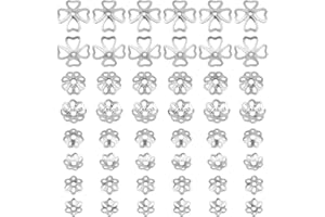 PH PandaHall 48pcs 925 Sterling Silver Bead Caps, 4 Styles Flower Bead End Caps 5~8mm Multi-Petal Spacer Beads Caps Filigree End Charm Caps Bails for DIY Earring Braceket Necklace Jewelry Making