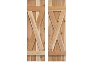 DOGBERRY COLLECTIONS Dogberry 14 in. x 72 in. Unfinished X Board & Batten Exterior Shutters Pair
