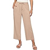 GRAPENT Linen Pants for Women High Waisted Wide Leg Capri Elastic Waist Casual Beach Flowy Cropped Summer Capris Pants