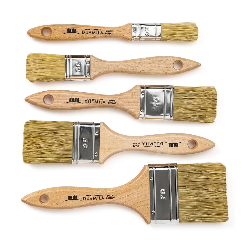 PENNELLIFICIO 2000 | Set of 5 Professional Paint Brushes, Universal Paint Brush, Suitable for Enamel and Paint, Walls, Wood, Iron, Ferrule Width 20/30/40/50/70 mm - Made in Italy