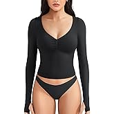 YEOREO Long Sleeve Workout Tops for Women Padded Deep V Neck Double Lined Impact Tops Agniee Slim Fit Gym Athletic Shirts