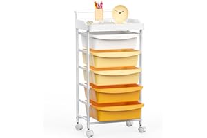OLLIEROO Five Drawer Rolling Cart, Craft Organizers and Storage for Home Office Classroom, Plastic Drawer Storage With Handle, Utility Cart With Removable Drawers for Tools, Toys and craft materials(Orange)