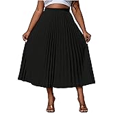 Floerns Women's Plus Size High Waisted Flowy Skirt Pleated A Line Midi Skirt