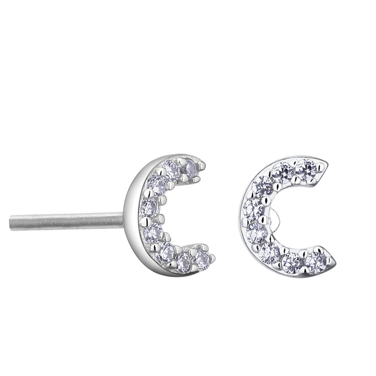 VIKI LYNN Women Girls 925 Sterling Silver Cubic Zirconia Letter C Stud Earrings Tiny Size