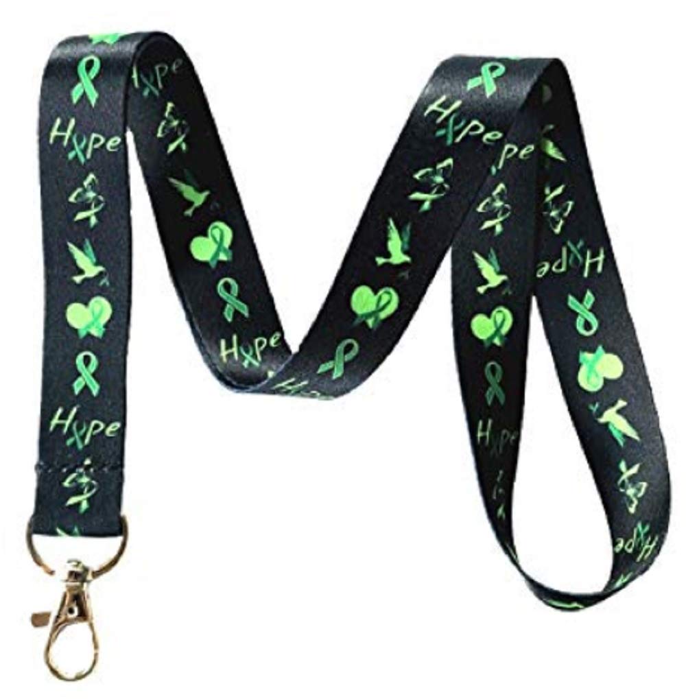Awareness Ribbon Print Lanyard Key Chain Id Badge Holder (Green)