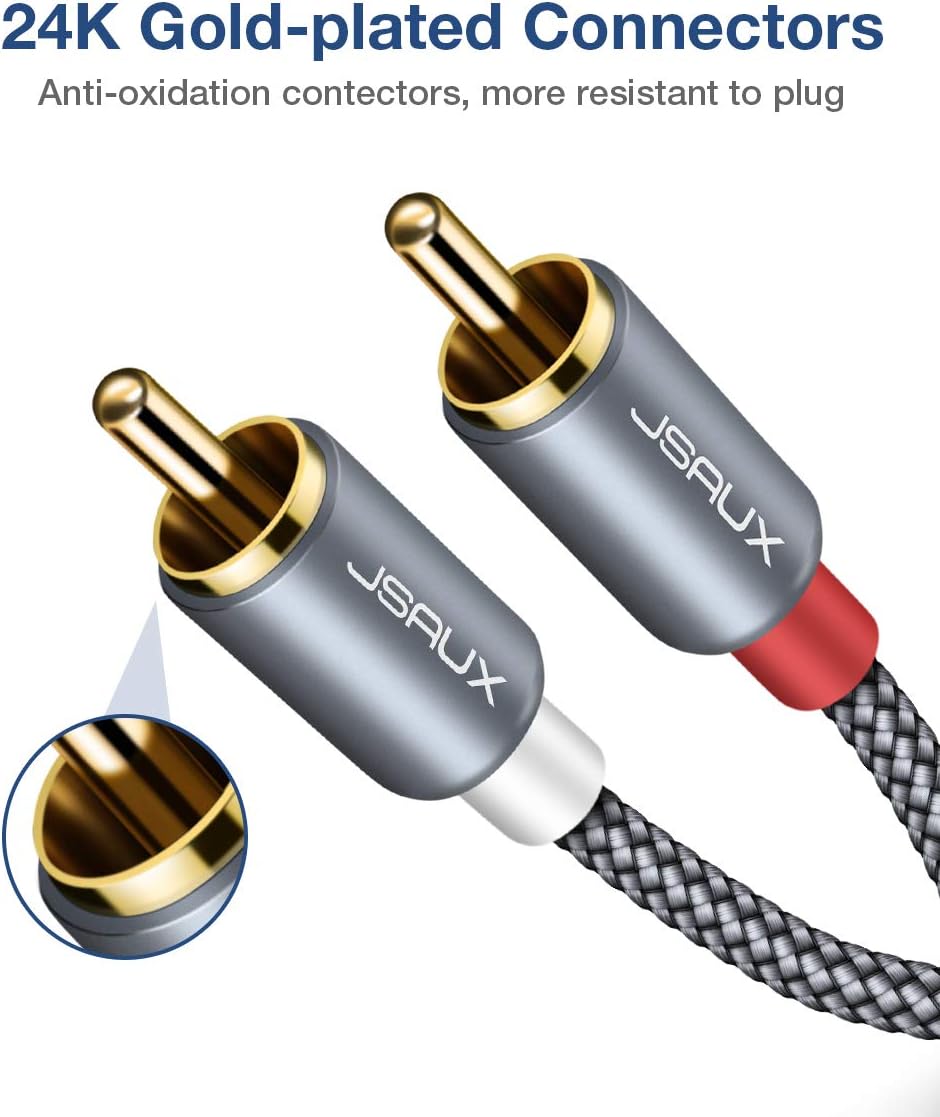 JSAUX RCA Stereo Cable, [6.6ft/2M, Dual Shielded Gold-Plated] 2RCA Male to 2RCA Male Stereo Audio Cable for Home Theater, HDTV, Amplifiers, Hi-Fi Systems [Grey]: Industrial & Scientific