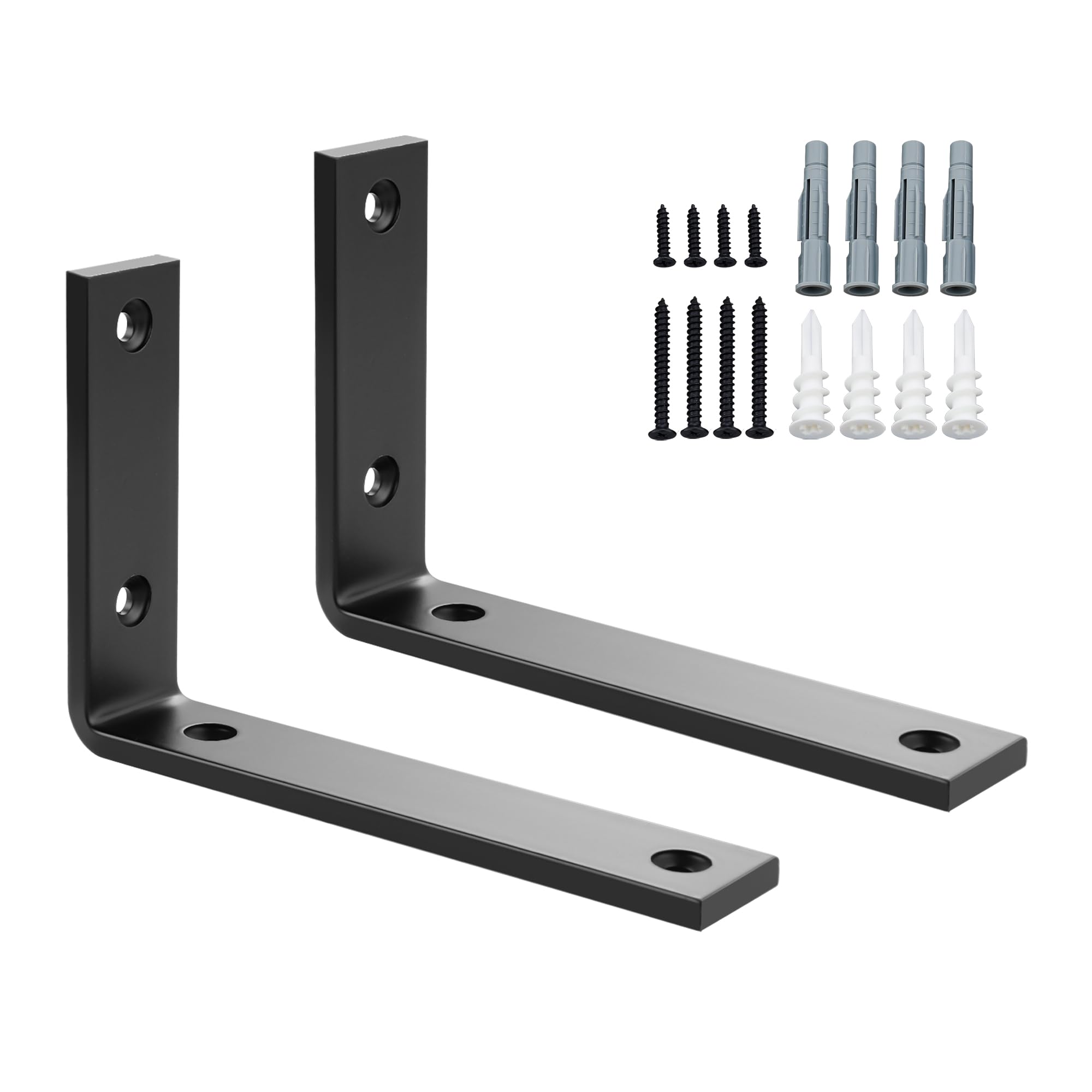SAYAYO Black Shelf Brackets Heavy Duty 5MM Thick Angle Bracket Metal L Brackets for Shelves, Wooden Shelf Bracket & Supports Wall Hanging Corner Brace, 150mm*100mm, 2 Pack, EJZX23106B-2P