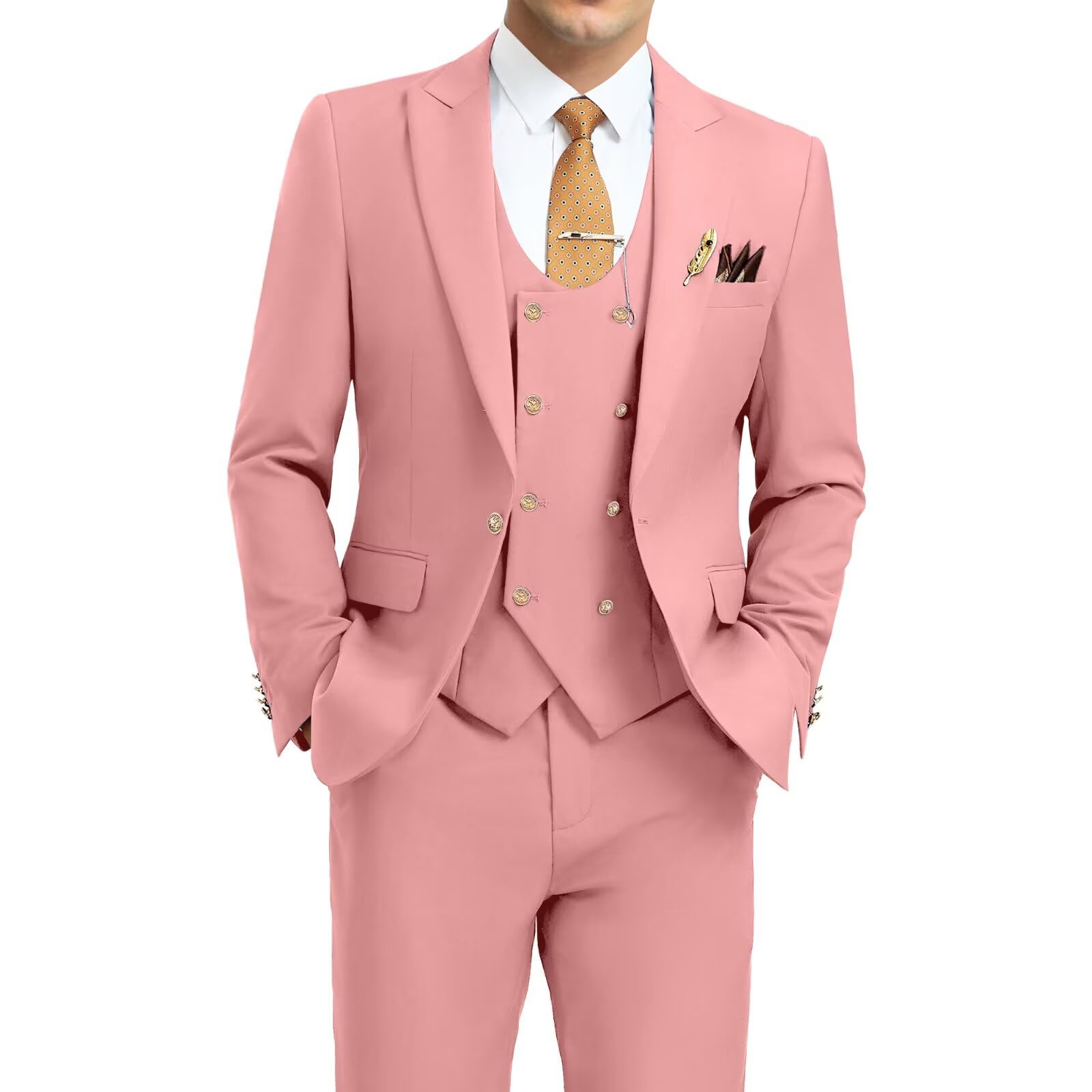 Aowdoy Men's Suits 3 Piece Slim Fit Tuxedo Suit One