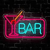 Bar Neon Sign, Bar Led Neon Light Signs for Home Bar Wall Decor Dimmable Cocktail Light up Sign for Pub Bistro Night Club Home Man Cave Decoration Gift for Husband Father USB Powered(14.2"*13.4")