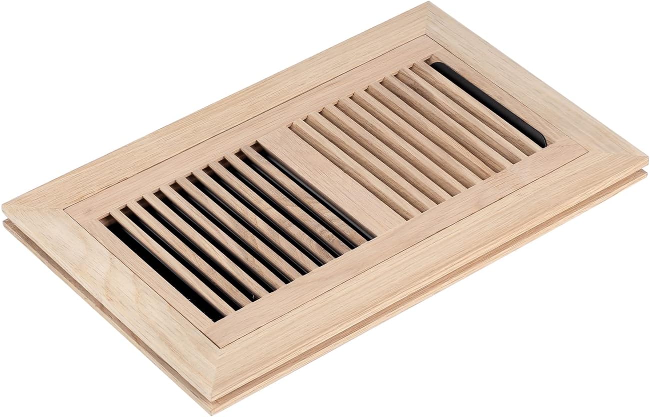 Registers, Grilles & Vents - Homewell White Oak Wood Floor Register, Flush Mount Vent with Damper, 6X10 Inch, Unfinished