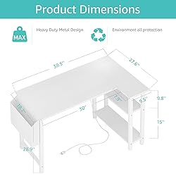 Lufeiya White L Shaped Computer Desk with Power