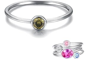 Sariel Simple Birthstone Rings for Women Family Jewelry 925 Sterling Silver Colorful Cubic Zirconia Stackable Promise Ring for Her