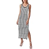 Zeagoo Women's Spring Summer Casual Dress Bodycon Midi Sleeveless Striped Knit Maternity Tank Sweater Dresses with Side Slit