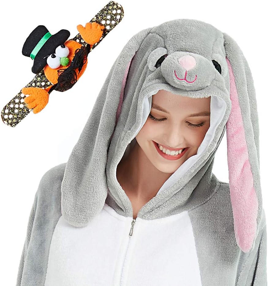 Christmas Bunny Hoodie Onesie Costume Adult Kids Bunny Onepiece Pajamas Women Girls Halloween