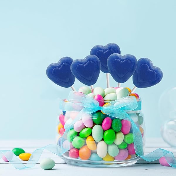 12-COUNT BLUEBERRY DOUBLE HEART SHAPED LOLLIPOPS, INDIVIDUALLY WRAPPED 18 GRAM LOLLIPOP