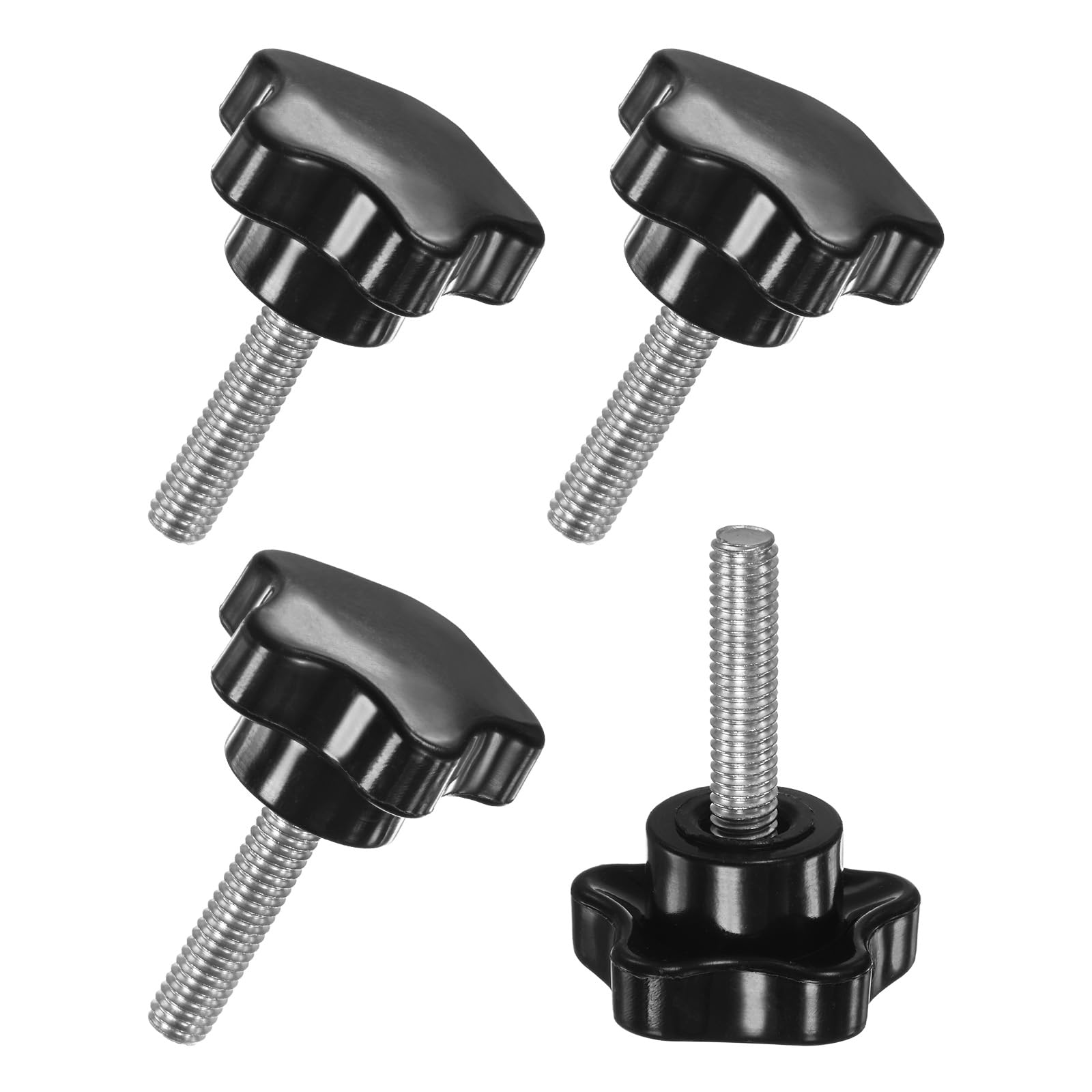 M METERXITY 4-Pack Star Clamping Knobs, M6x25mm Male Thread Hand Tightening Screw for Machinery/Electronic/Furniture/Umbrella Base, Machine Handle Replacement [Stainless Steel, Black]