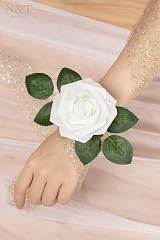 N&T NIETING 50pcs Artificial White Roses Real Touch Foam Flowers DIY Wedding view 9