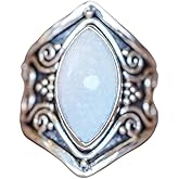 WDIYIEETN Vintage Silver Ring 925 Sterling Silver Natural Moonstone Women Jewelry Elegant Gemstone Wedding Ring Size 5-11 (10)
