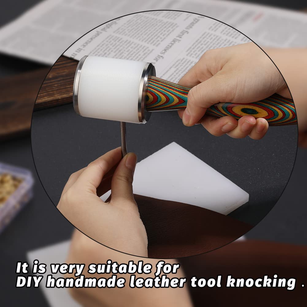 DIUDUS Leather Working Mallet, Leather Mallet Leather Carving Hammer, Leather Maul Nylon Straight Head Comfortable Wooden Handle Hammer DIY Leatherworking (Colorful/Water-Rippled)