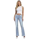 Hybrid & Company Women's Flare Mid Rise Jeans Trendy Stretchy Denim Pants with Pockets