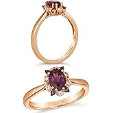 LE VIAN 1 Carat Multi Stone Oval Halo Ring for Women in 14k Rose Gold I Rhodolite Garnet, White Sapphire, Smoky Quartz I Wedding Promise Anniversary Ring Size 7