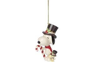 Lenox Ornaments, Snoopy & Woodstock with Candy Cane Ornament, Porcelain Material, Gold Cord for Tree Decoration, Christmas Decorations, Christmas Ornaments, Snoopy Design, Winter Decor (1 Piece)