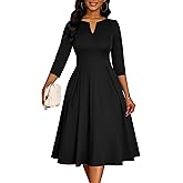 Nmoder Midi Dresses for Women, Semi Formal Fit and Flare 3/4 Sleeve V Neck Work Dress with Pockets