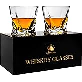 Almagic Crystal Whiskey Glasses Set of 2 (11 Oz), Old Fashioned Glass Packaged in Sturdy Gift Box, Unique Gifts for Men, Twisted Style Bourbon Glass Cocktail Glasses, Dad Gifts for Birthday