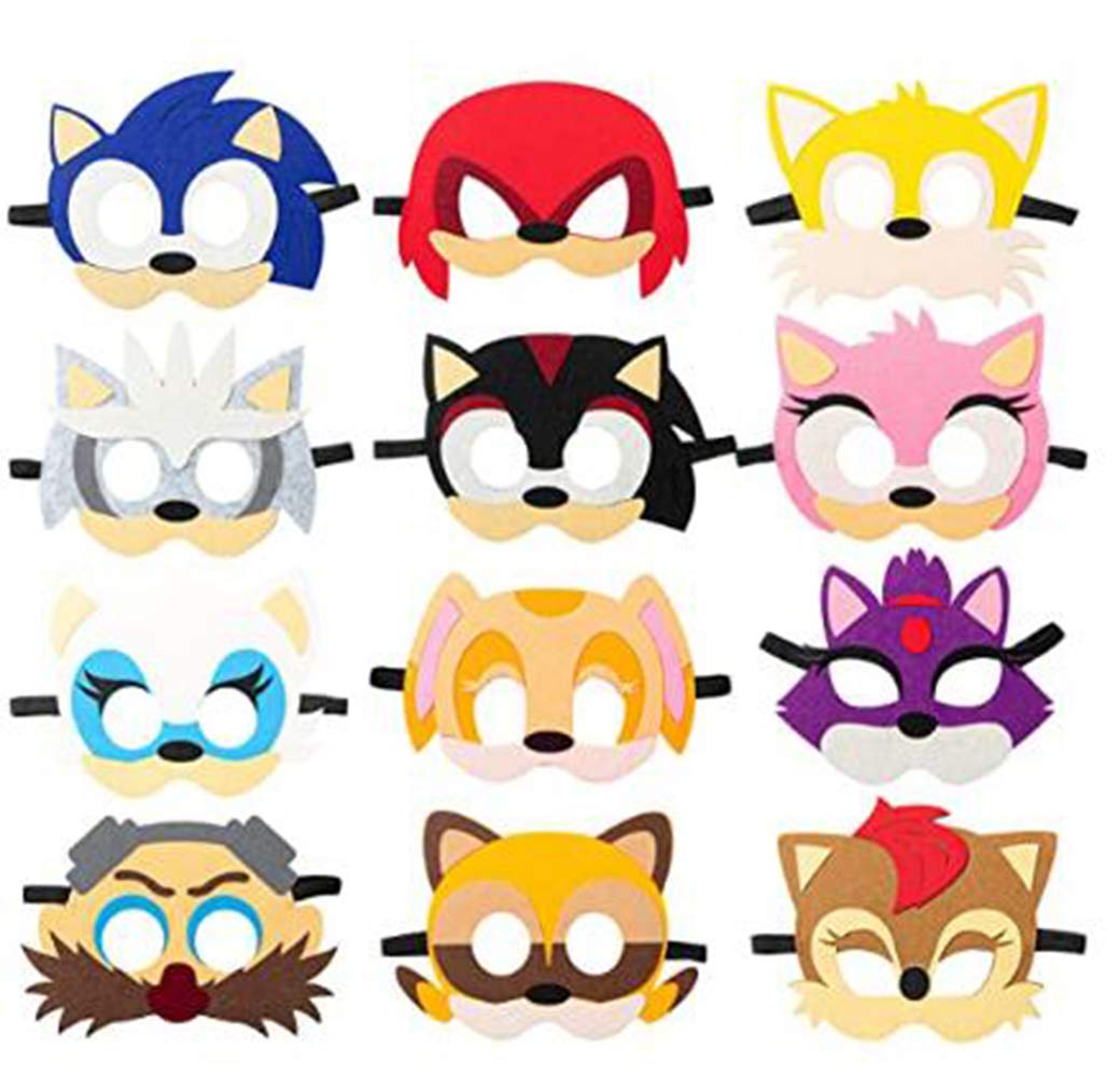 XIAOHUANXIONG Sonic Masks，Hedgehog Party Masks Children Party Masquerade for Children 12SET mask and Elastic Rope，Cosplay Pretend Play Accessories Gift for Kids Boys Girls