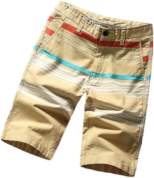 Amazon Co Jp Wawaya メンズスイムトランクストライププリントストレートレッグサマーレギュラーフィットコットンビーチショートパンツ Khaki 38 服 ファッション小物